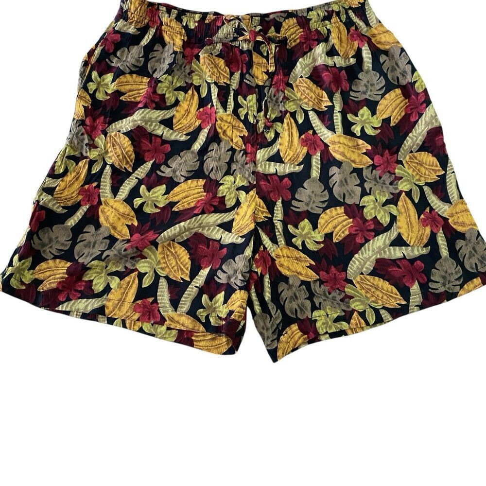 Vtg 90s Sag Harbor Shorts Women's Size Large High Waist Pull On Tropical Leaves